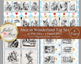 Etiquetas de Alice no País das Maravilhas, Ilustrações de Tenniel, Diário de Retalhos (Download Instantâneo)