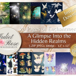 A Glimpse at the Hidden Realms - Fairies, Wizards Pegasus - Instant Download for Scrapbooking, Collage, Decoupage, Journals and Crafting