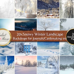 Paysages d’hiver enneigés pour les arrière-plans - Papier numérique.  Idéal pour le Scrapbooking, les journaux indésirables, le découpage, le collage + tous les projets d’artisanat