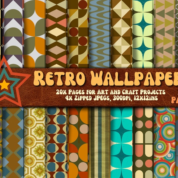 Retro Wallpapers - 70er, Seventies Wallpapers, 1970er Jahre - Digitaler Download für Bastelprojekte, Scrapbooking, Junk Journals, Collagen, Layouts