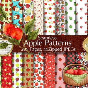 Modèles de pommes - Motifs homogènes de pommes pour le scrapbooking, journaux indésirables, arrière-plans, collage, découpage, fonds d’écran, projets d’artisanat