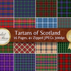 Tartans of Scotland - 16 pagina's met naadloze tartans om te downloaden en af te drukken. Perfect voor collage, plakboeken, junk journals, decoupage