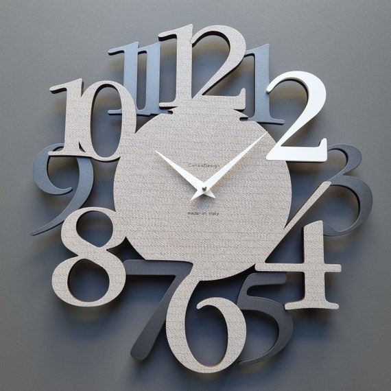 Large Modern Wall Clock with Numerals - Italian Design, German Mechanism, Silent. Available in Different Colours and Sizes