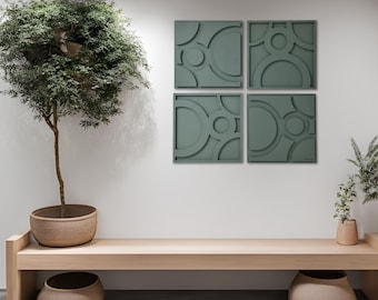 Sage Green 3D Geometric Wall Art – Modern Quadriptych Panel Set