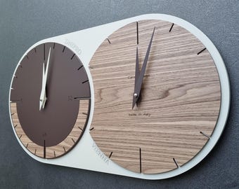 Dual Time Zone Wall Clock – Customizable 12/24 Hour Dials