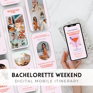 Digital Bachelorette Itinerary Template | Retro Bachelorette Weekend Planner Template | Bachelorette Party Mobile Itinerary Editable Invite