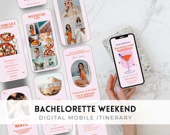 Digital Bachelorette Itinerary Template | Retro Bachelorette Weekend Planner Template | Bachelorette Party Mobile Itinerary Editable Invite