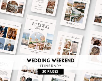 Wedding Itinerary Template | 30 Page Digital Wedding Planner Template | Wedding Weekend Timeline | Editable Canva Template | Wedding Guide