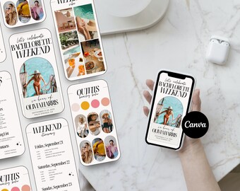 Digital Bachelorette Itinerary Template, Bachelorette Itinerary Planner, Bachelorette Weekend, Bachelorette Party Planner, Canva Template