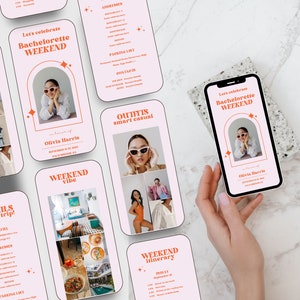 Digital Retro Bachelorette Itinerary Template | Bachelorette Weekend Planner Template | Bachelorette Party Itinerary | Mobile Invite Canva