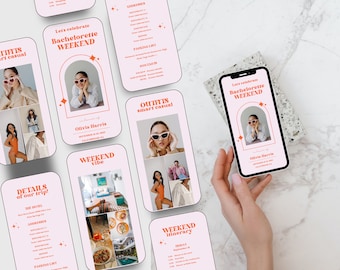 Digital Retro Bachelorette Itinerary Template | Bachelorette Weekend Planner Template | Bachelorette Party Itinerary | Mobile Invite Canva