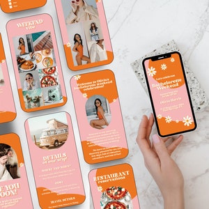 Digital Bachelorette Itinerary Template | Retro Bachelorette Weekend Planner Template | Bachelorette Party Itinerary |Mobile Editable Invite