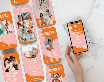 Digital Bachelorette Itinerary Template | Retro Bachelorette Weekend Planner Template | Bachelorette Party Itinerary |Mobile Editable Invite