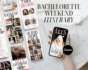 Deluxe Bachelorette Itinerary Template | Bachelorette Weekend Itinerary Template | Digital Planner Bachelorette Party Invite Canva