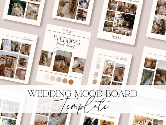 Wedding Mood Board Template | Digital Wedding Planner Template | Wedding Vision Board | Wedding Theme Design Guide | Editable Canva Template
