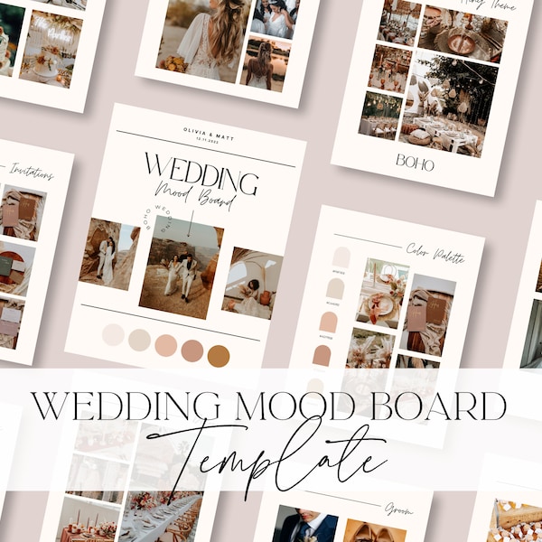 Wedding Mood Board Template | Digital Wedding Planner Template | Wedding Vision Board | Wedding Theme Design Guide | Editable Canva Template