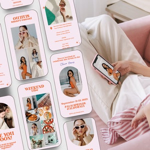 Digital Bachelorette Itinerary Template | Retro Bachelorette Weekend Planner Template | Bachelorette Party Mobile Itinerary Editable Invite