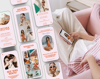 Digital Bachelorette Itinerary Template | Retro Bachelorette Weekend Planner Template | Bachelorette Party Mobile Itinerary Editable Invite