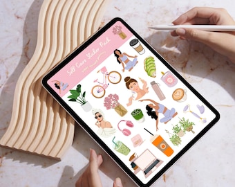 Self Care Aesthetic DIGITAL STICKERS Pack | Digital Stickers Goodnotes | Digital Planner Stickers Book | Pre-Cropped Stickers