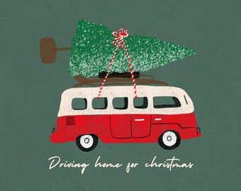Conduire à la maison pour Noël - affiche ou carte