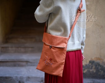Linnen crossbody tas / gepersonaliseerde geschenken / natuurlijke linnen tote / linnen schoudertas / geborduurde linnen tas / met 10 kleuren / 23x28cm
