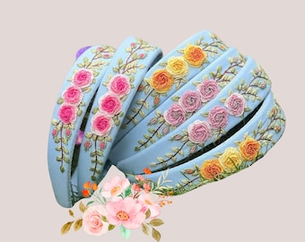 Borduurwerk haarband/geborduurde bloemen hoofdband/geborduurde hoofdband/hand bloemen geborduurde linnen hoofdband/bachelorette linnen haar