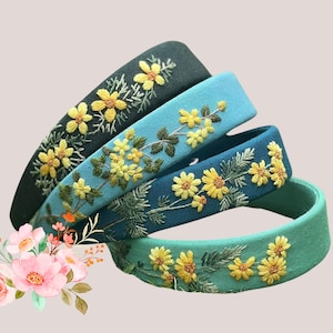 Hand Floral Embroidered Linen Headband / Embroidered Headband / Bachelorette linen hair / Daisy Hairband / Embroidered Floral Headband