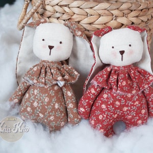 Long Ears Bunny , Soft Bunny Rag Doll , Heirloom Soft Stuffed animal ,  Bunny Nursery Decor,   Personalized Christmas Girl Gift