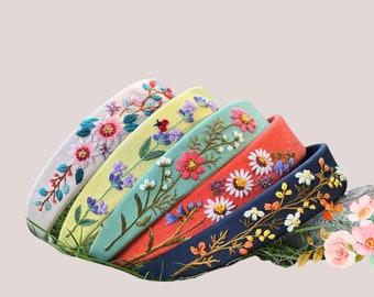 Haarband met borduursel / Geborduurde bloemenhoofdband / Met de hand geborduurde bloemen linnen hoofdband / Geborduurde haarband / Linnen haar vrijgezellenfeest