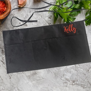 Personalized Custom Embroidered 3-Pocket Restaurant Server Waist Apron. Server Apron. Bartender Apron. Stylist Apron. Barista Apron.