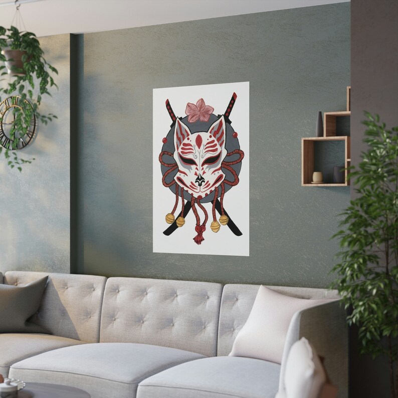 Kitsune Mask Japanese Wall Art Print for Living Room Decor Etsy