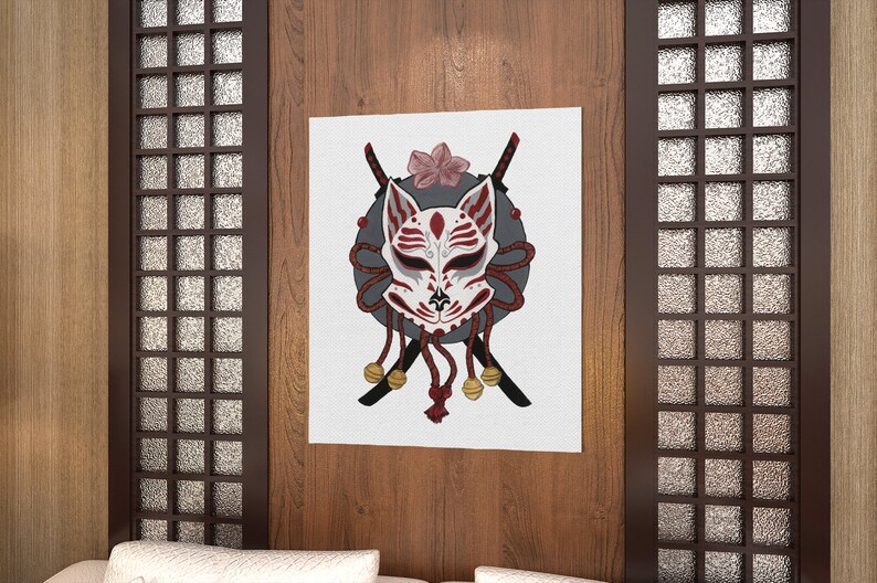 Kitsune Mask Japanese Wall Art Print for Living Room Decor Etsy