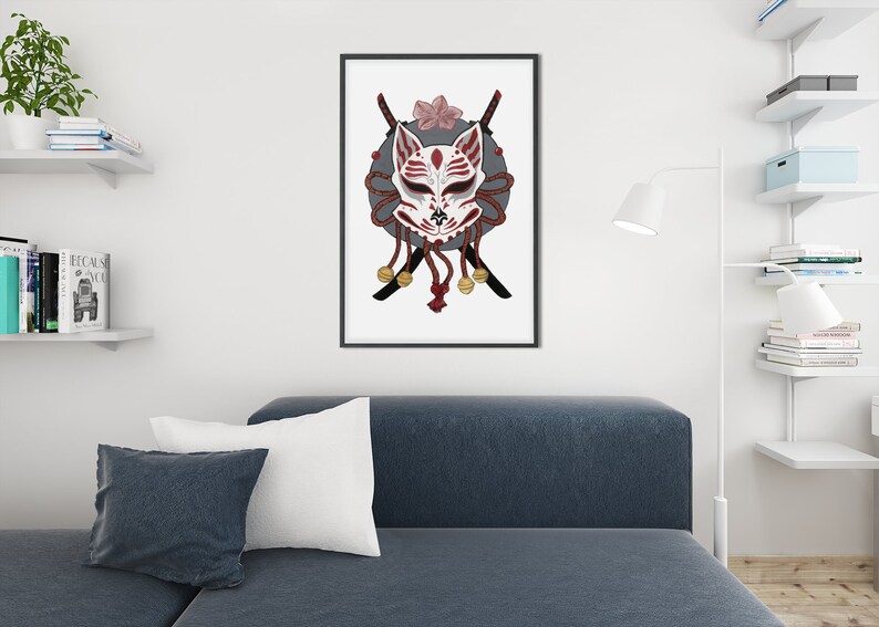 Kitsune Mask Japanese Wall Art Print for Living Room Decor Etsy