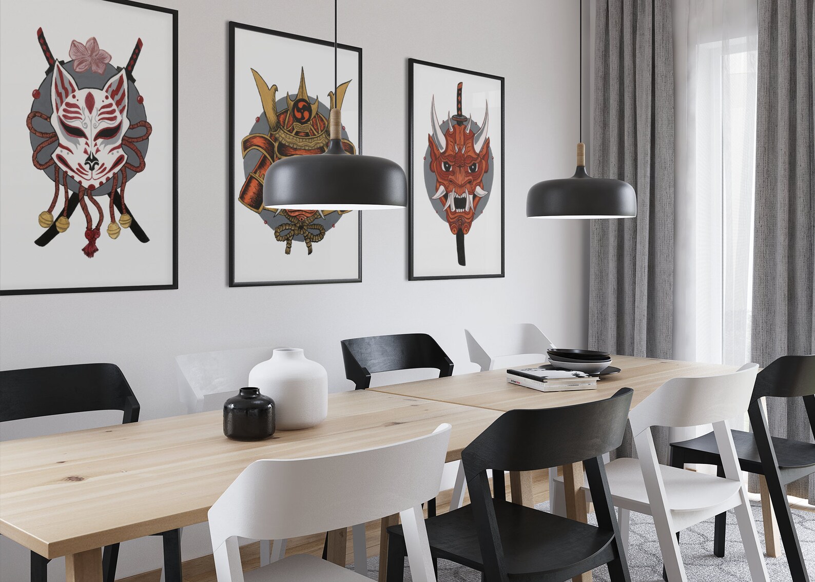 Kitsune Mask Japanese Wall Art Print for Living Room Decor Etsy