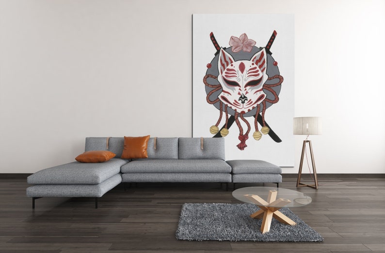 Kitsune Mask Japanese Wall Art Print for Living Room Decor Etsy