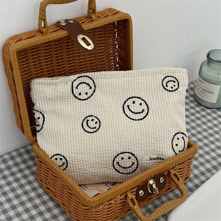 Classic Smiley Face Minimalist Corduroy Makeup Bag Summer Etsy
