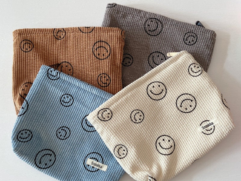 Classic Smiley Face Minimalist Corduroy Makeup Bag Summer Etsy