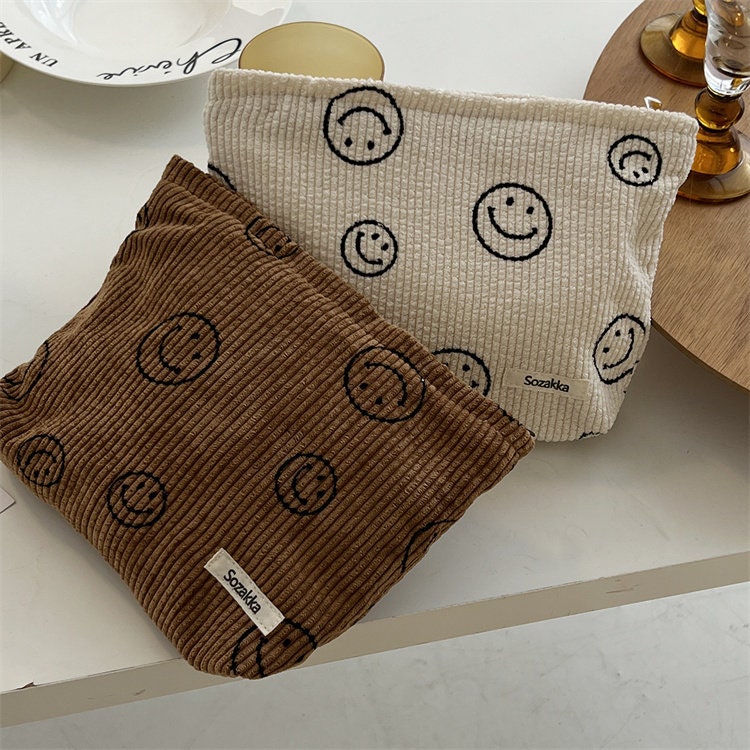 Classic Smiley Face Minimalist Corduroy Makeup Bag Summer Etsy