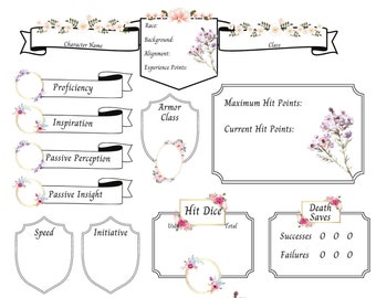 Dry Erase Character Sheet Stickers  Floral Flowers Cute Dungeons and Dragons dnd Dungeon Master