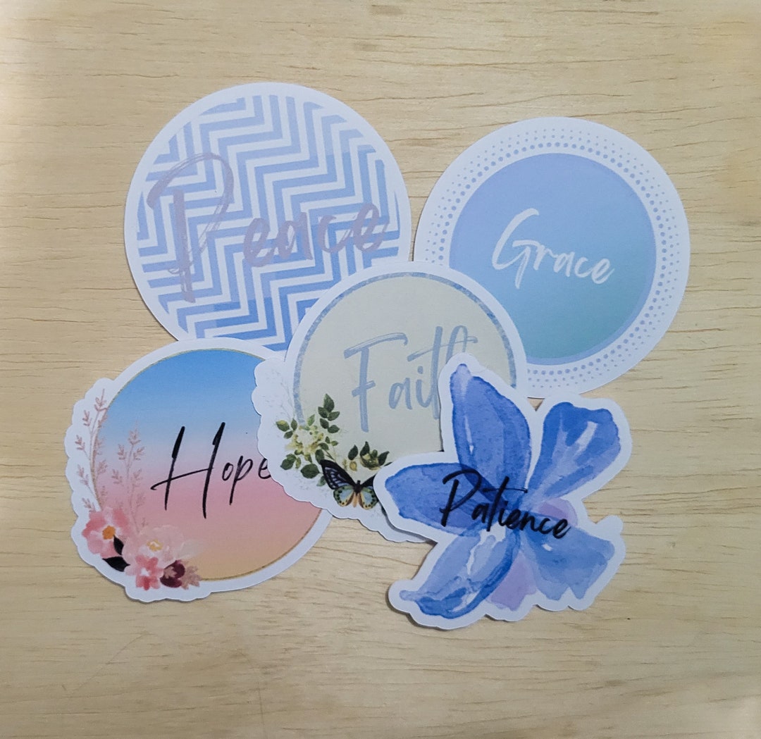 Christian Stickers Cute Faith Hope Patience Peace Grace Floral Vinyl or ...