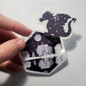 Starry Dice Dragon Landscape SilhouetteTrees in Paper or Vinyl Dungeons and Dragons DnD Fantasy