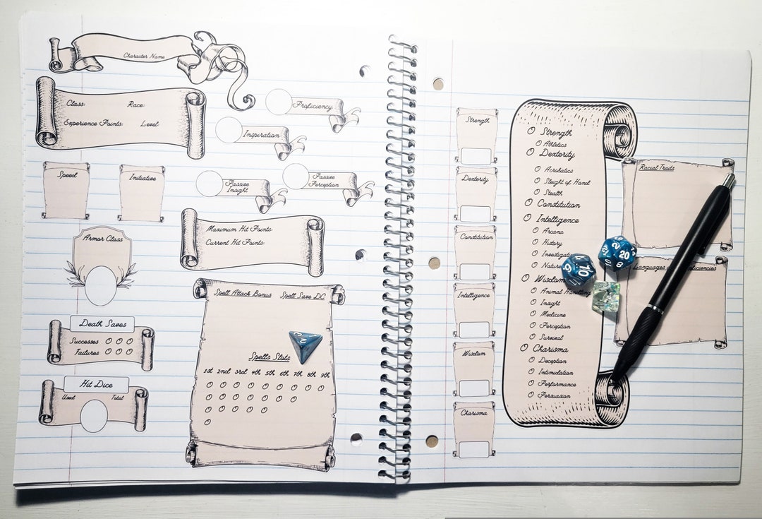 Dry Erase Character Sheet Banner Stickers Dungeons and Dragons Notebook