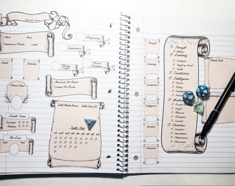 Dry Erase Character Sheet Banner Stickers Dungeons and Dragons Notebook Dungeon Master
