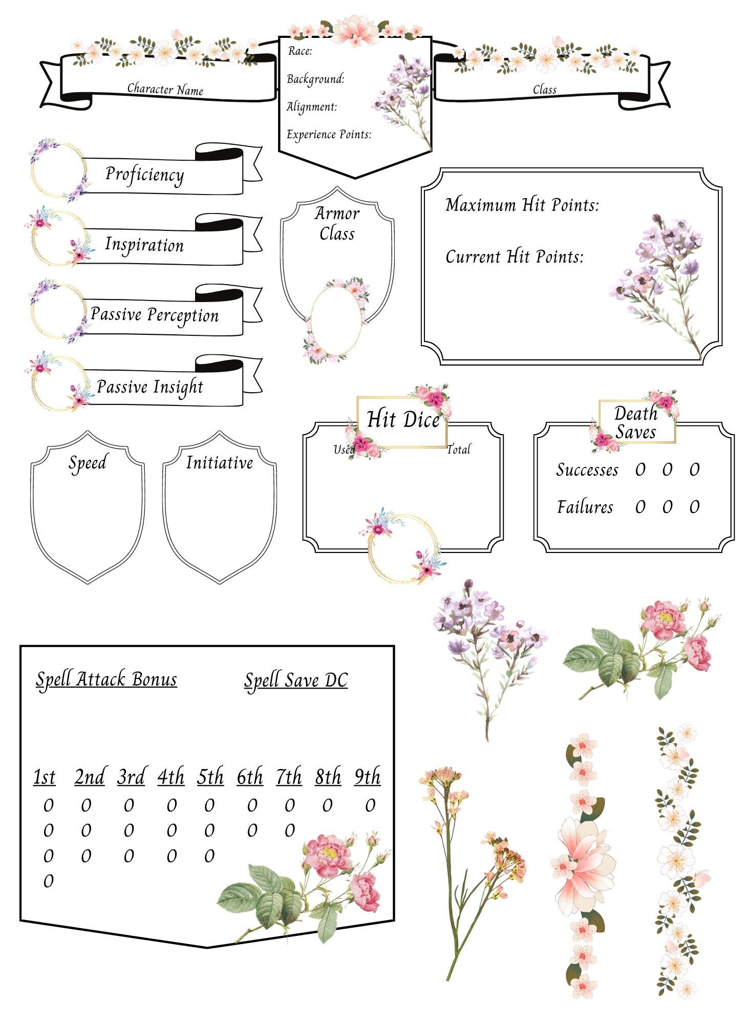Dry Erase Character Sheet Stickers Floral Flowers Cute Etsy