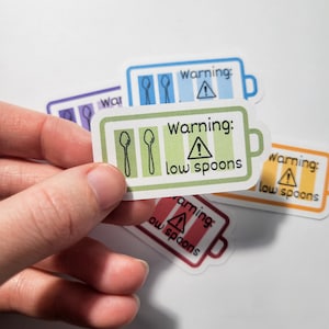 Warning Low Spoons Sticker Cute Vinyl or Paper Chronic Illness POTS EDS MCAS Spoonie Spoon Theory