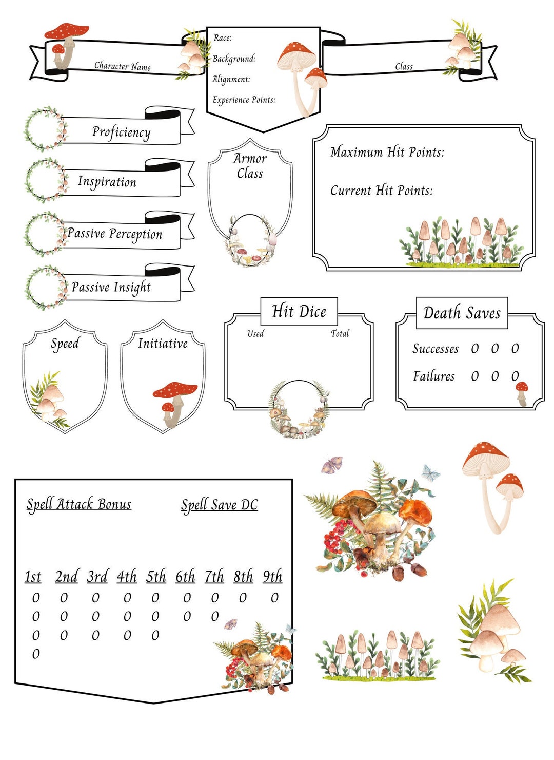 Dry Erase Character Sheet Stickers Mushroom Cottagecore Cute Etsy
