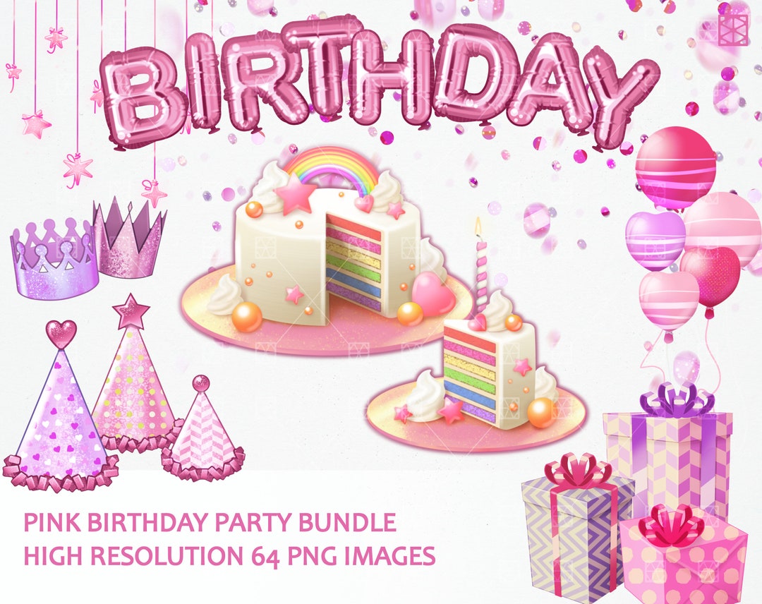 Pink Party Clipart Bundle With Party Balloon Alphabet for - Etsy