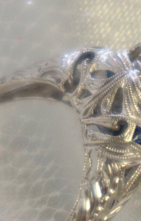 Vintage 14K White Gold Filigree Diamond & Sapphir… - image 8