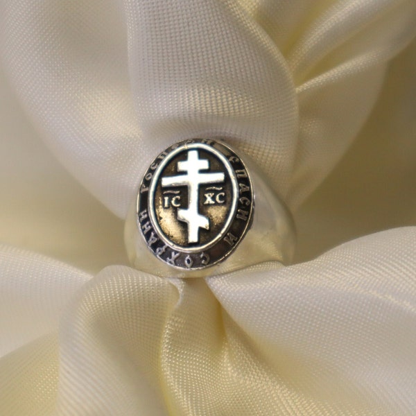 Eastern Orthodox Byzantine Cross IC XC Hollow Ring 925 Sterling silver size 9