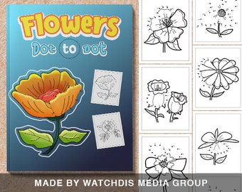 May include: A colorful book with the title "Flowers Dot to Dot" and a yellow flower illustration. The book is made by Watchdis Media Group.